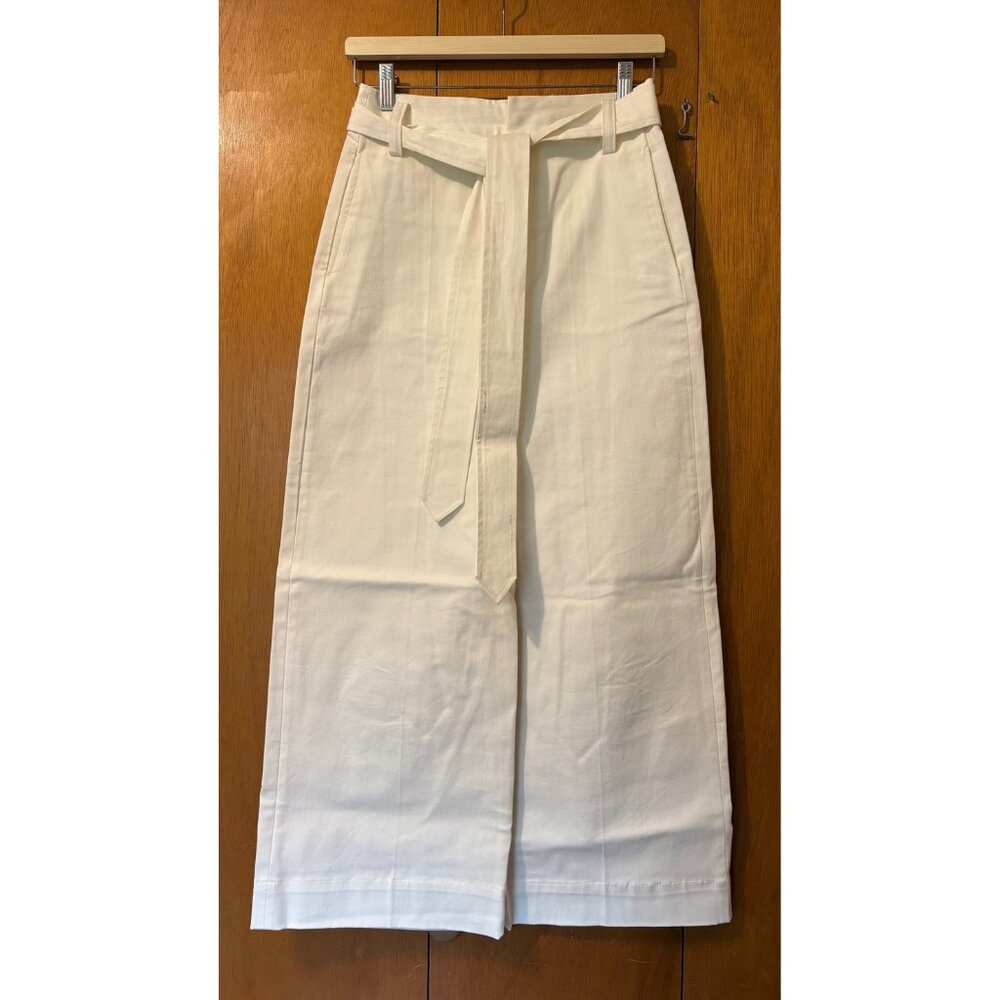 ZARA ECRU HIGH WAISTED STRUCTERED WIDE LEG PANTS W/ BELT, SIZE: XS